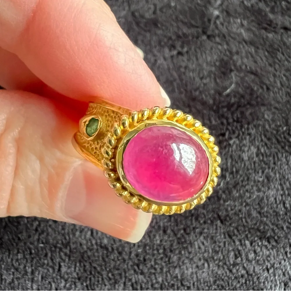 Ruby and Emerald 14K Gold Vermeil over Sterling Silver Ring - Picture 1 of 6